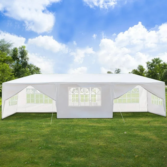 Wedding Party Tent Waterproof Patio Gazebo with 8 Removable Sidewalls, Canopy Tent for Camping Outside Party BBQ, 10x30ft, White, W557